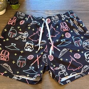 Star Wars Black Shorts with Neon Spaceship Print